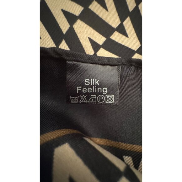 2/$30 NEW Tan Black Brown Geometric Printed Silky Fashion Scarf - Picture 9 of 10